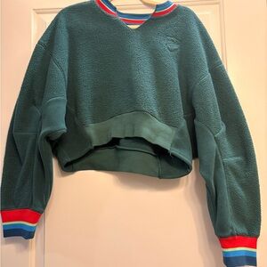 BDG Teal Fleece Sweatshirt with Striped Accents